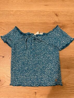 Roxy Off the Shoulder Smocked Blue Teal Top